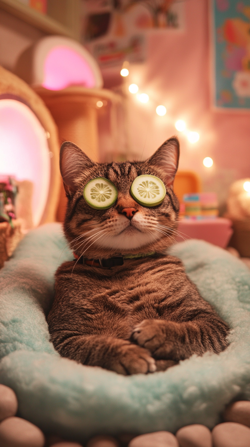 Pampered Tabby Cat Enjoys Relaxing Spa Day