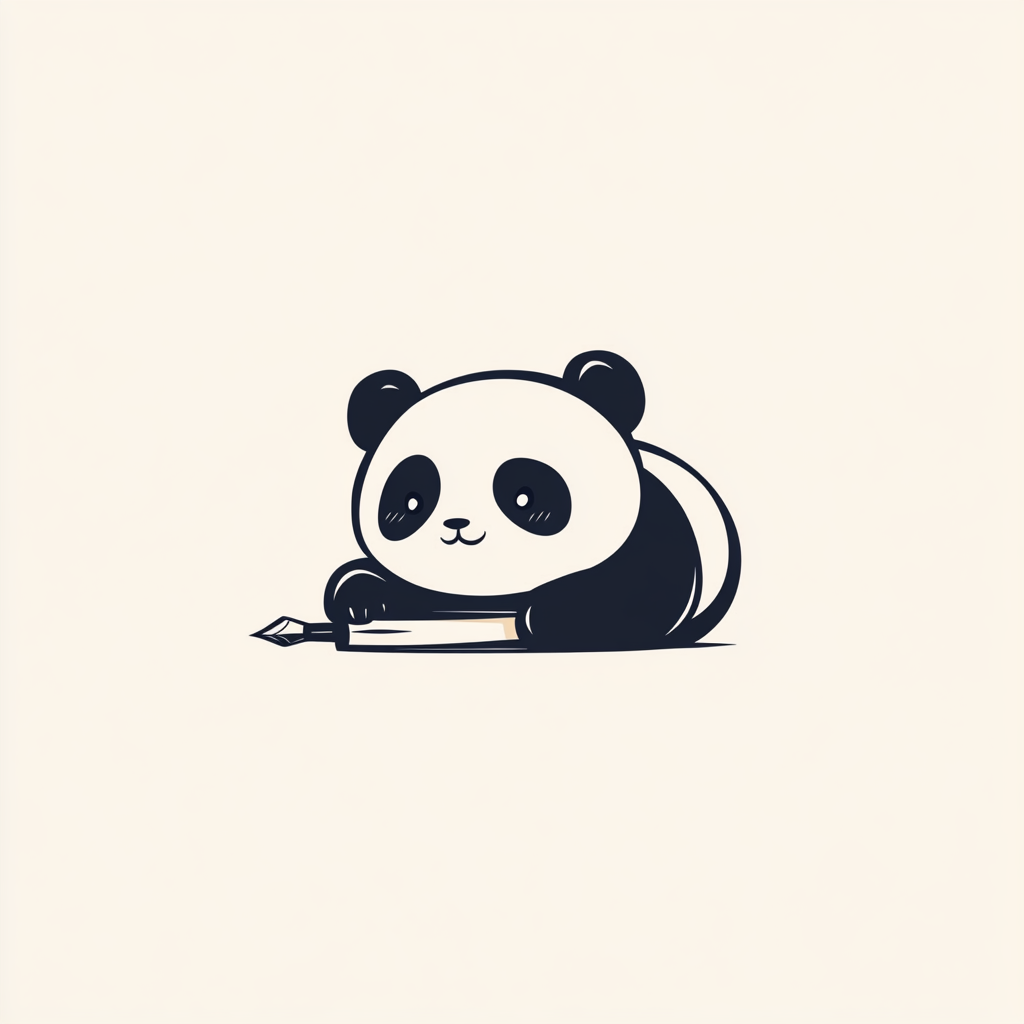 Panda writing with ink in minimalist style logo.