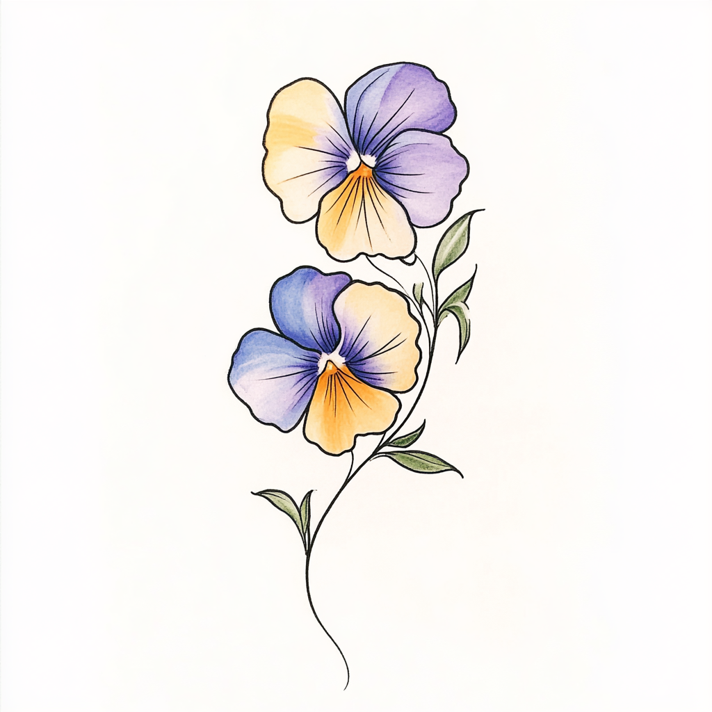 Pansy flowers in blue, purple, and yellow intertwined gracefully.