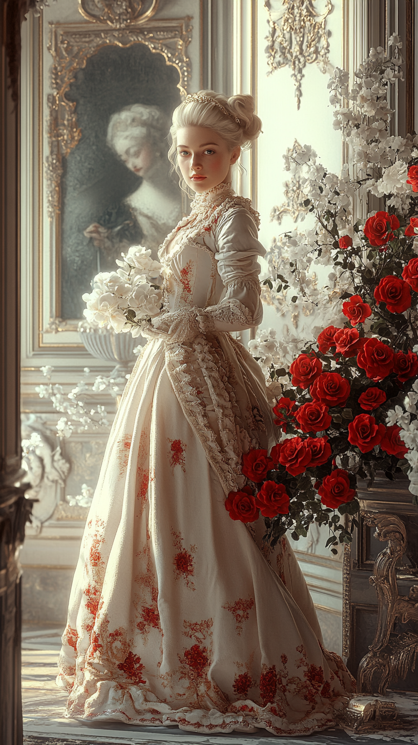 Paris mid-19th century, lady with camellias, luxury dress