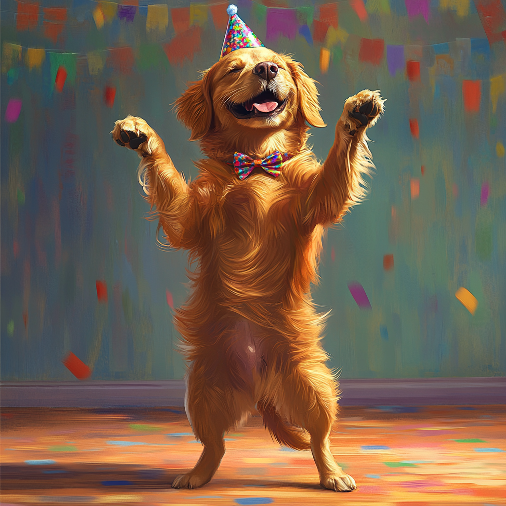 Party Pup: Golden Retriever Celebrating in Festive Setting