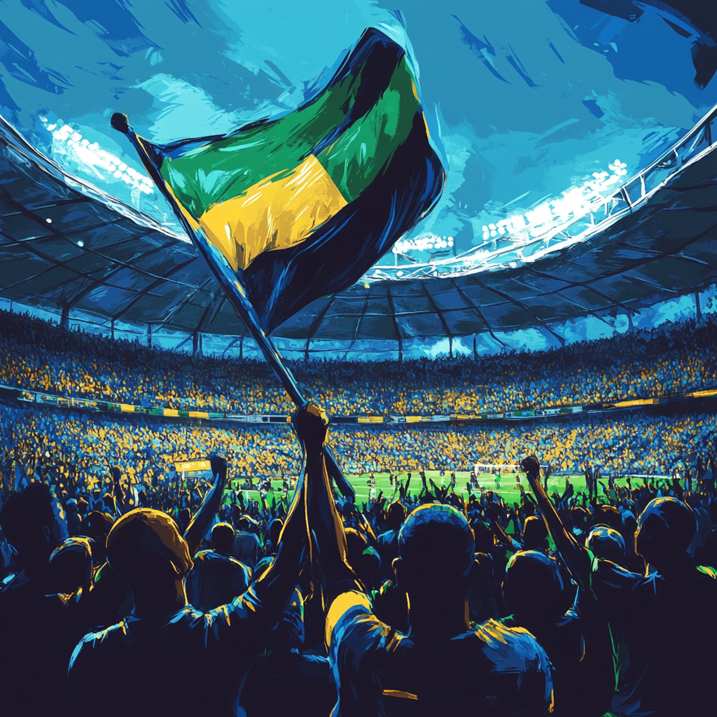 Passionate fans wave Tanzanian flag in stadium