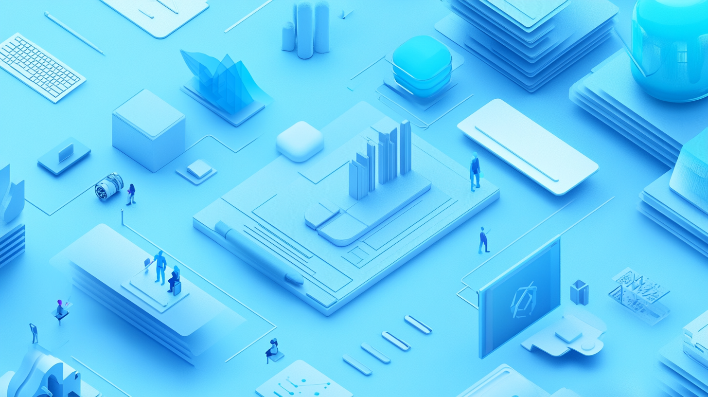 Pastel Blue Isometric Graphic: Advanced Science & Technology