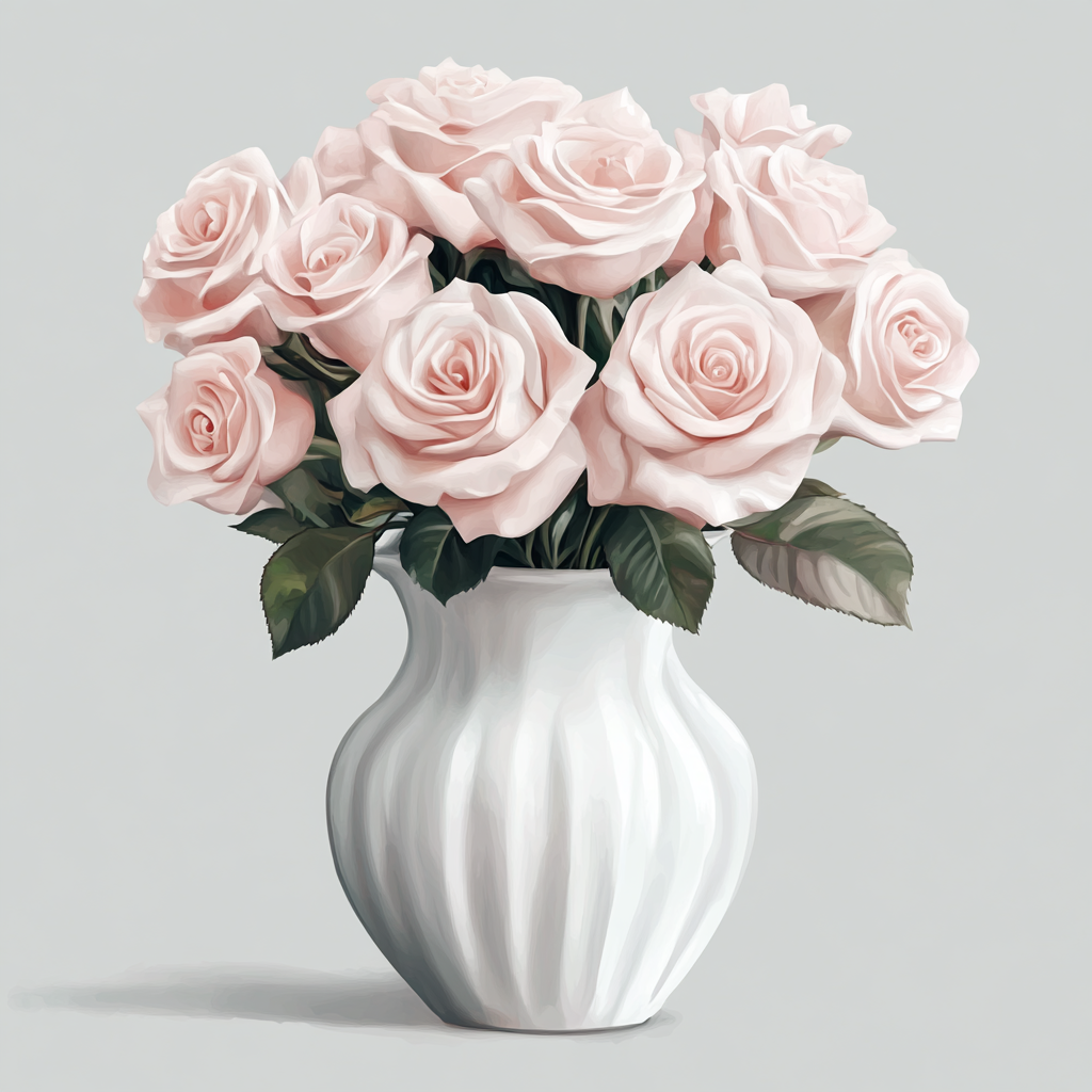 Pastel Pink Roses in White Porcelain Vase Illustration