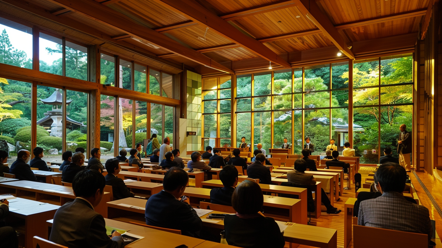 Pastors from around the world discussing in Japanese resort.