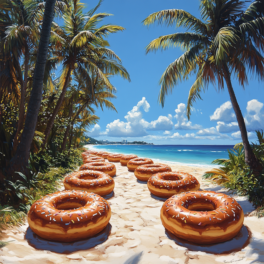 Path of Growing Donuts in Tropical Paradise