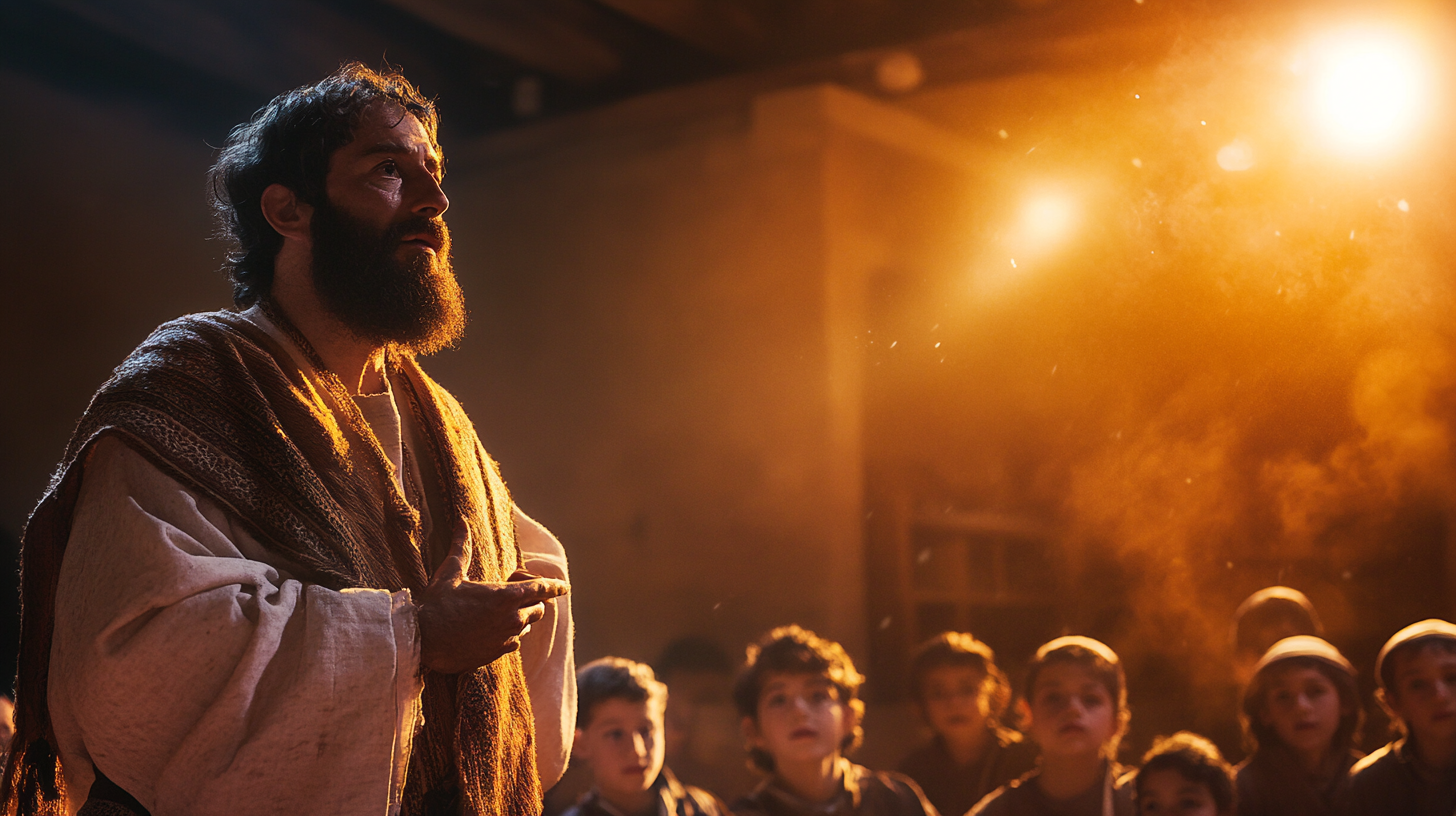 Paul speaking to Israel children during Rosh Hashanah.