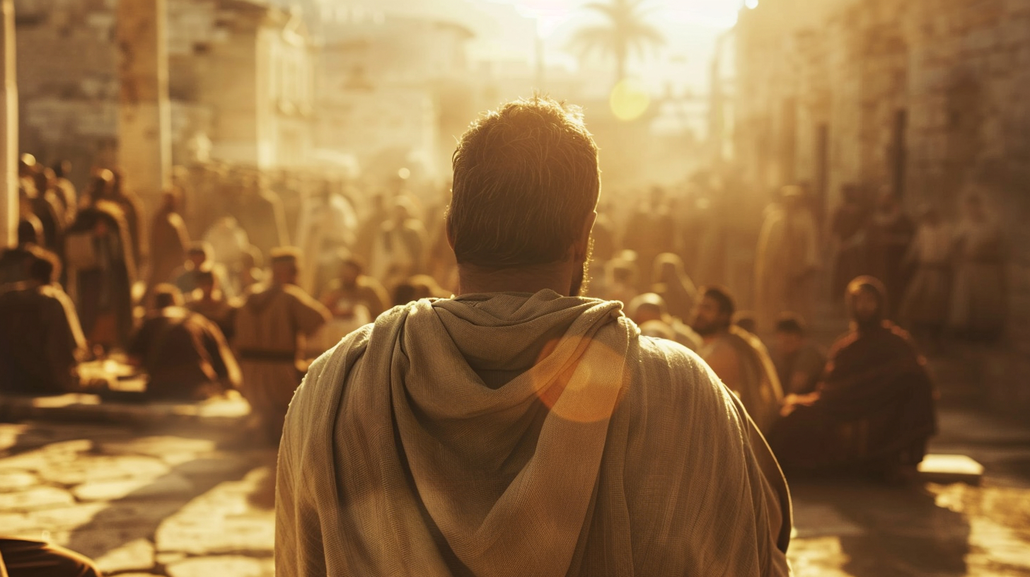 Paul the Apostle Praying in Busy Ephesus