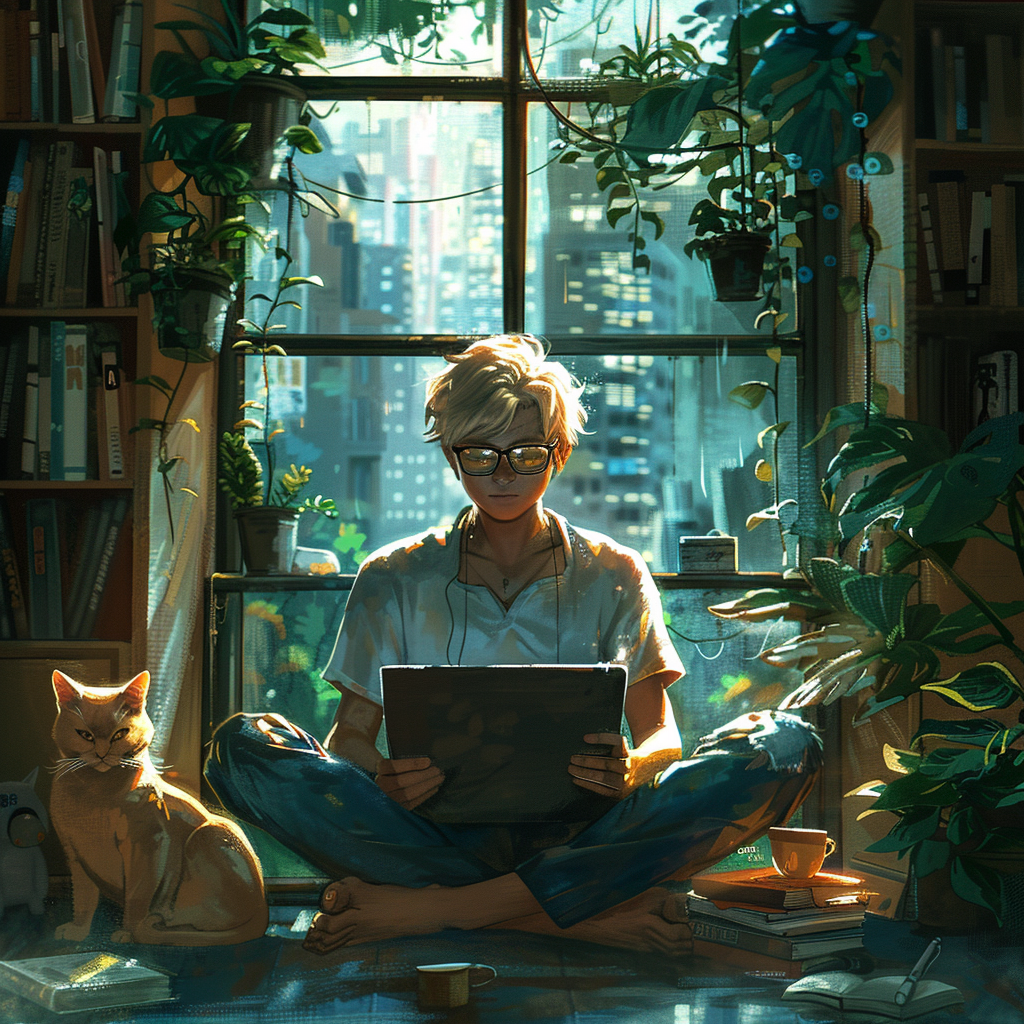 Peaceful Blend of Nature, Tech and Cats