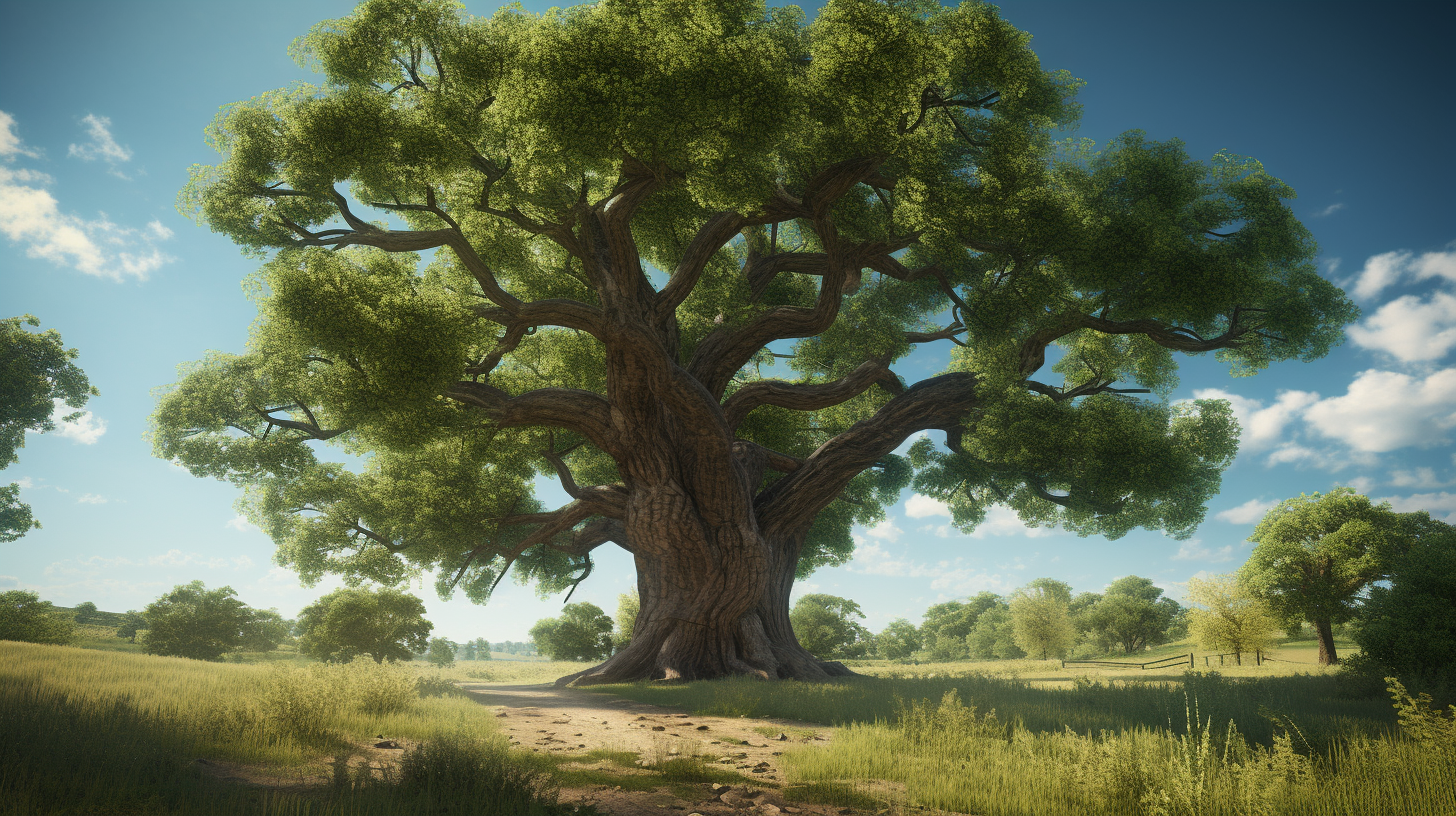 Peaceful Nature Scene: Majestic Tree in Open Field