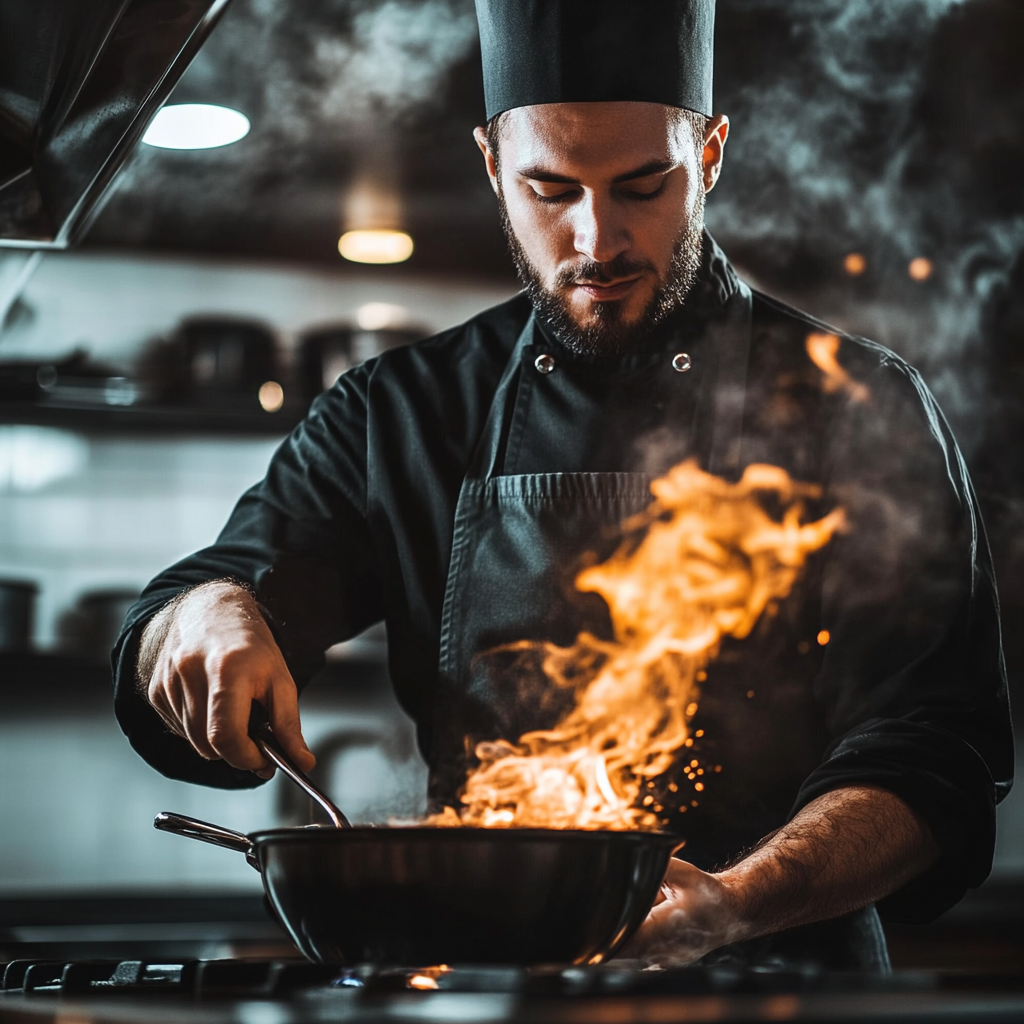 Personne prépare des repas dans une poêle.