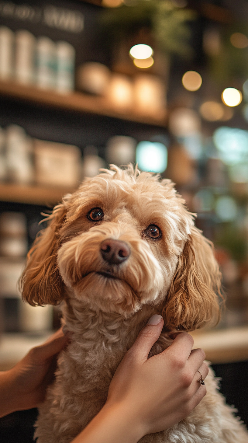 Pet Shop Owner Grooming Show Dog in Luxury Boutique