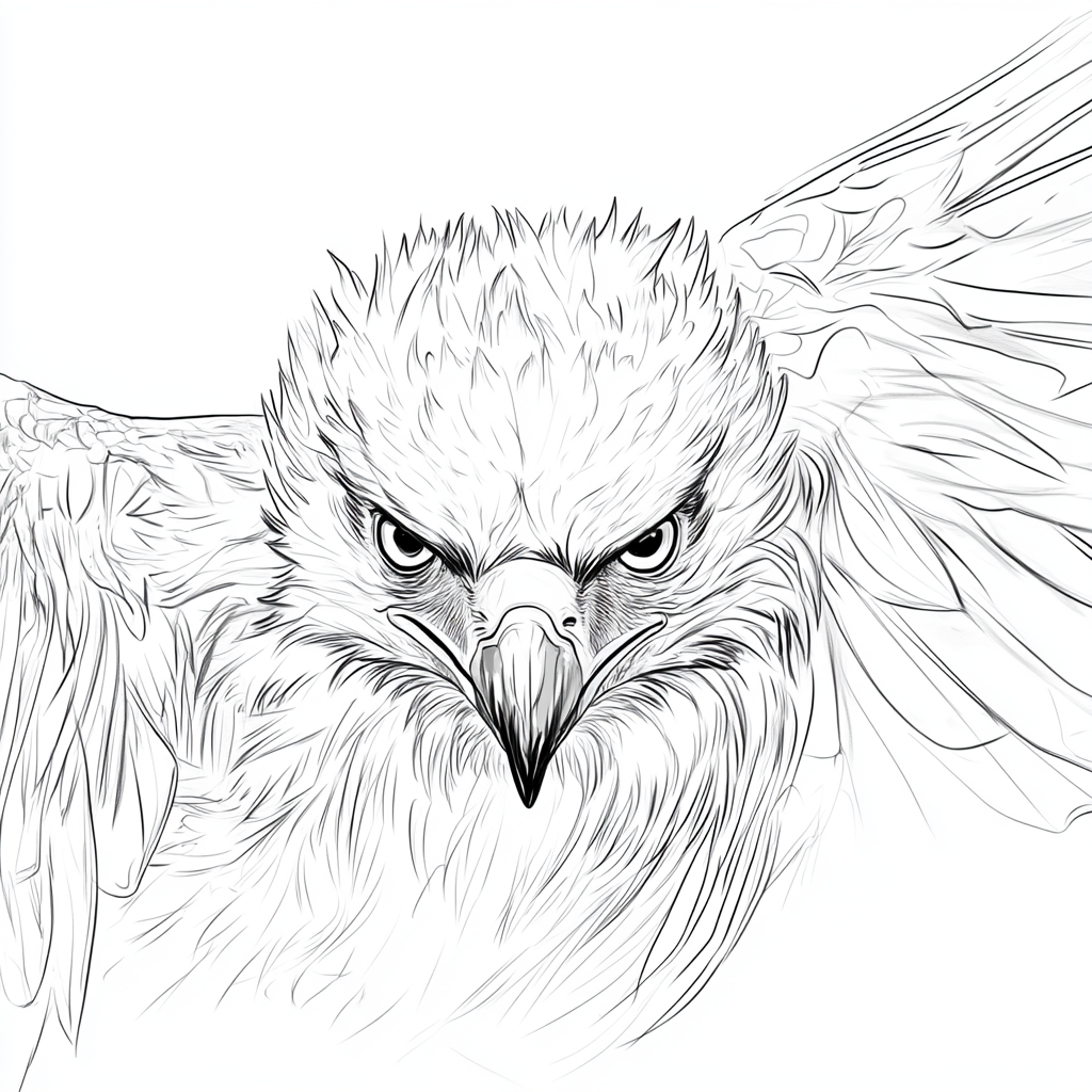 Philippine Eagle Flapping Wings in Line Art Style