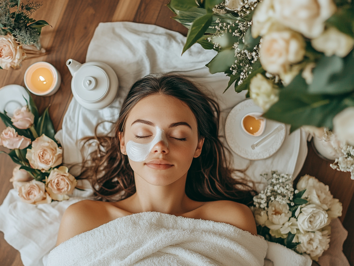 Photo from above captures woman sleeping at spa.