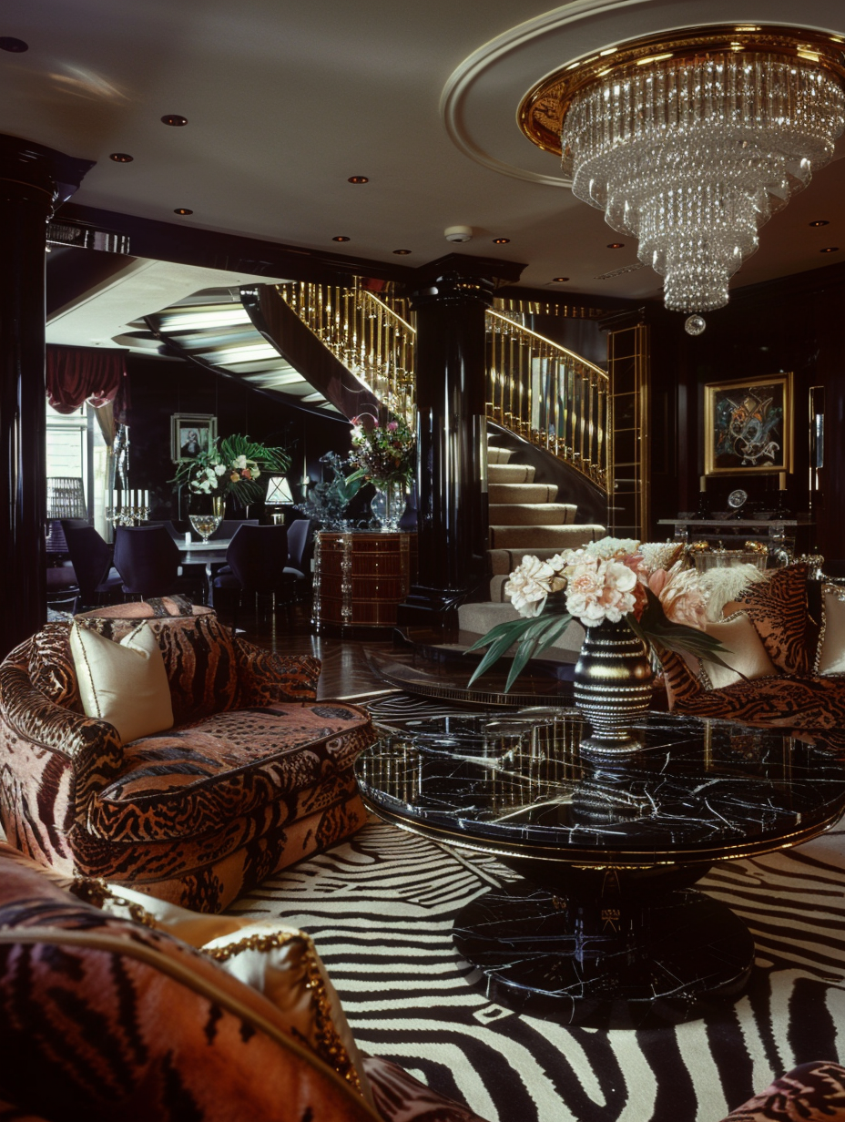 Photo of Art Deco living room with opulent details.