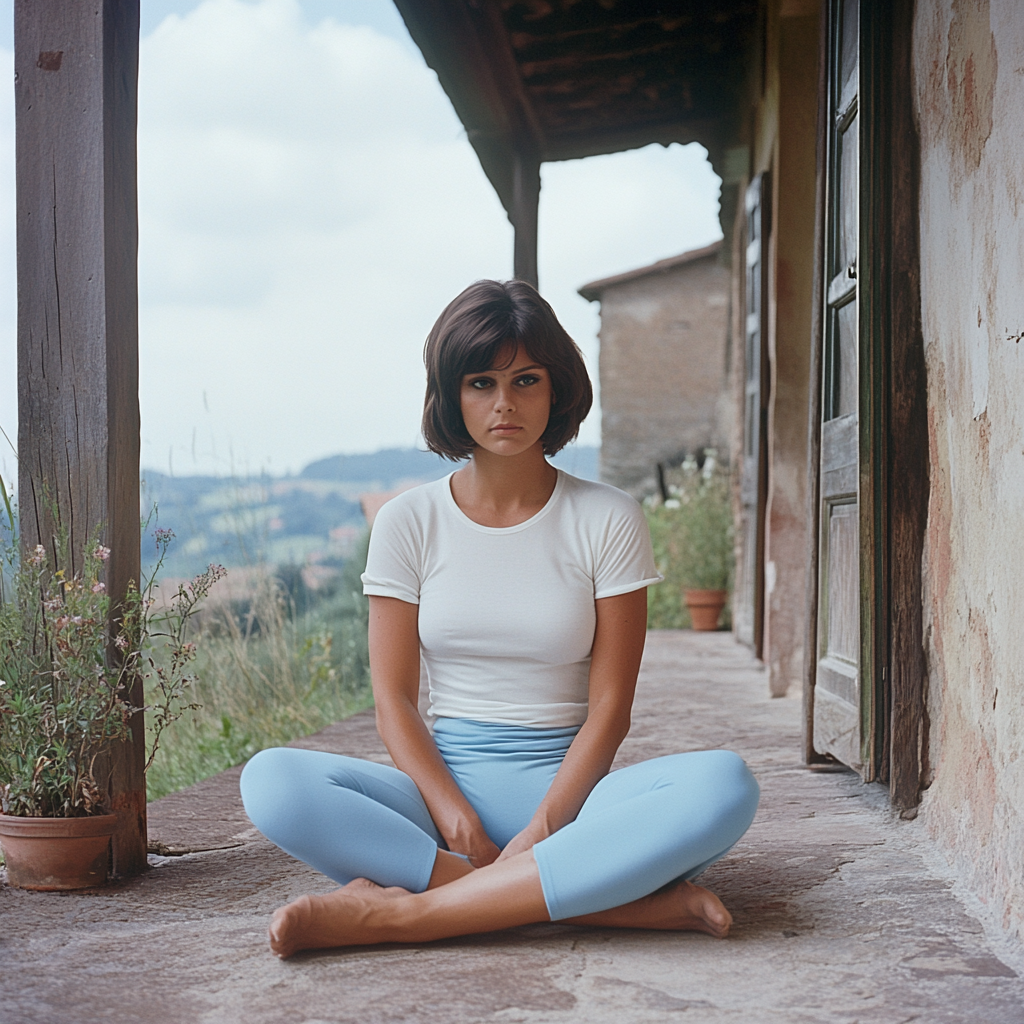 Photo of Claudia Cardinale on Tuscany porch.