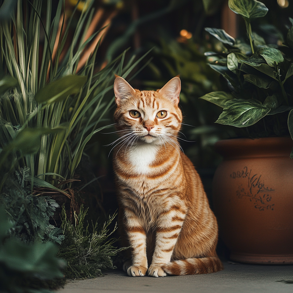 Photo of cute cat in front of home decor.