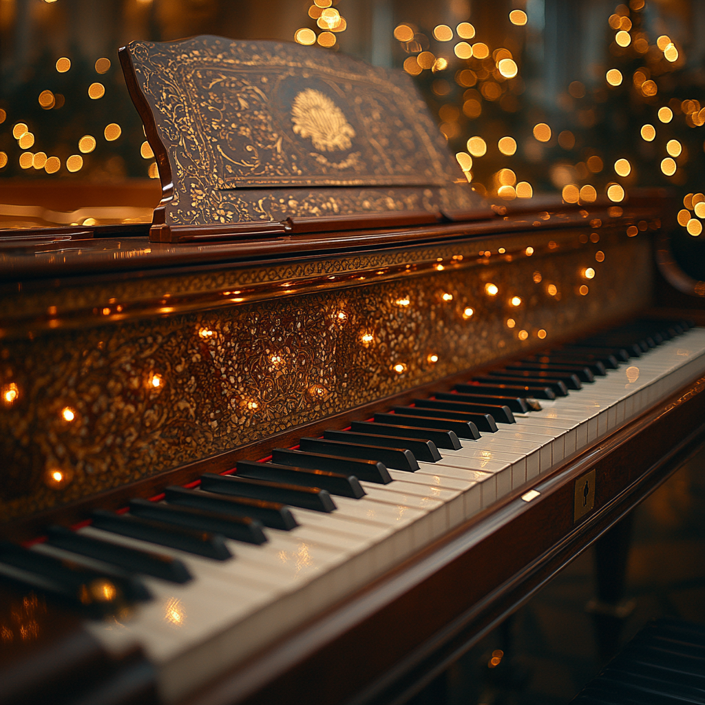 Photo of piano with ultra-detailed, natural lighting.