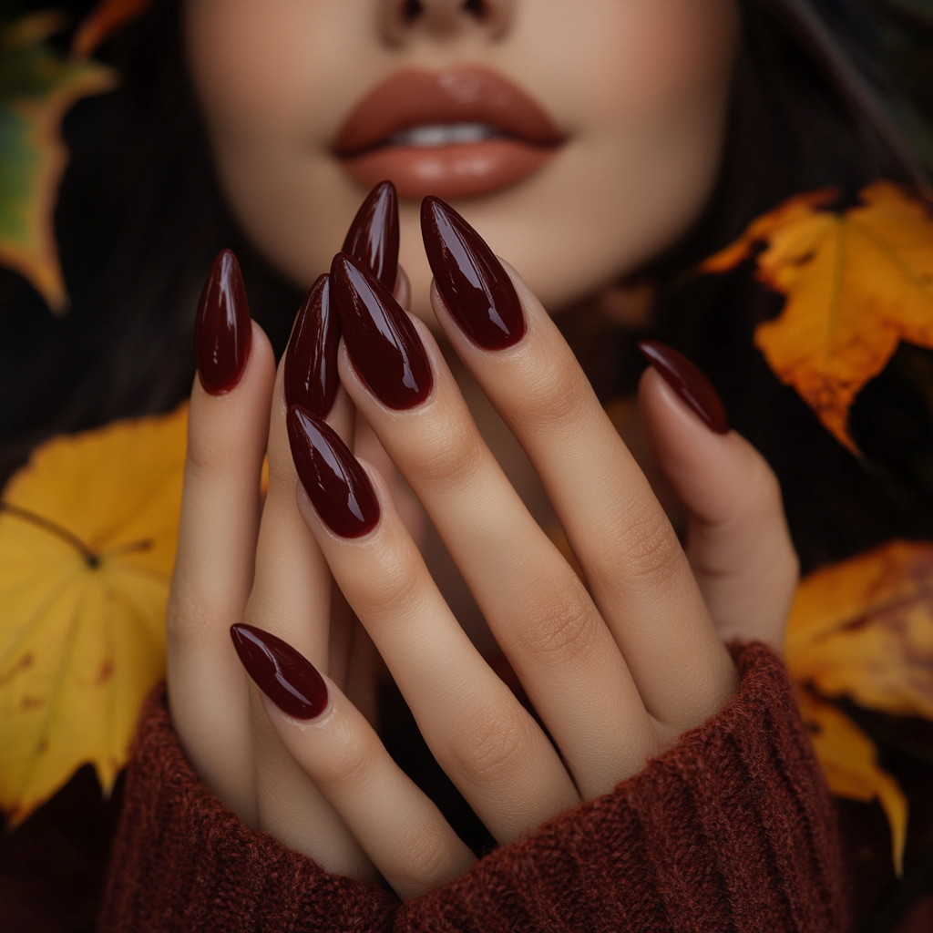 Photo of tan woman showing off new nails.