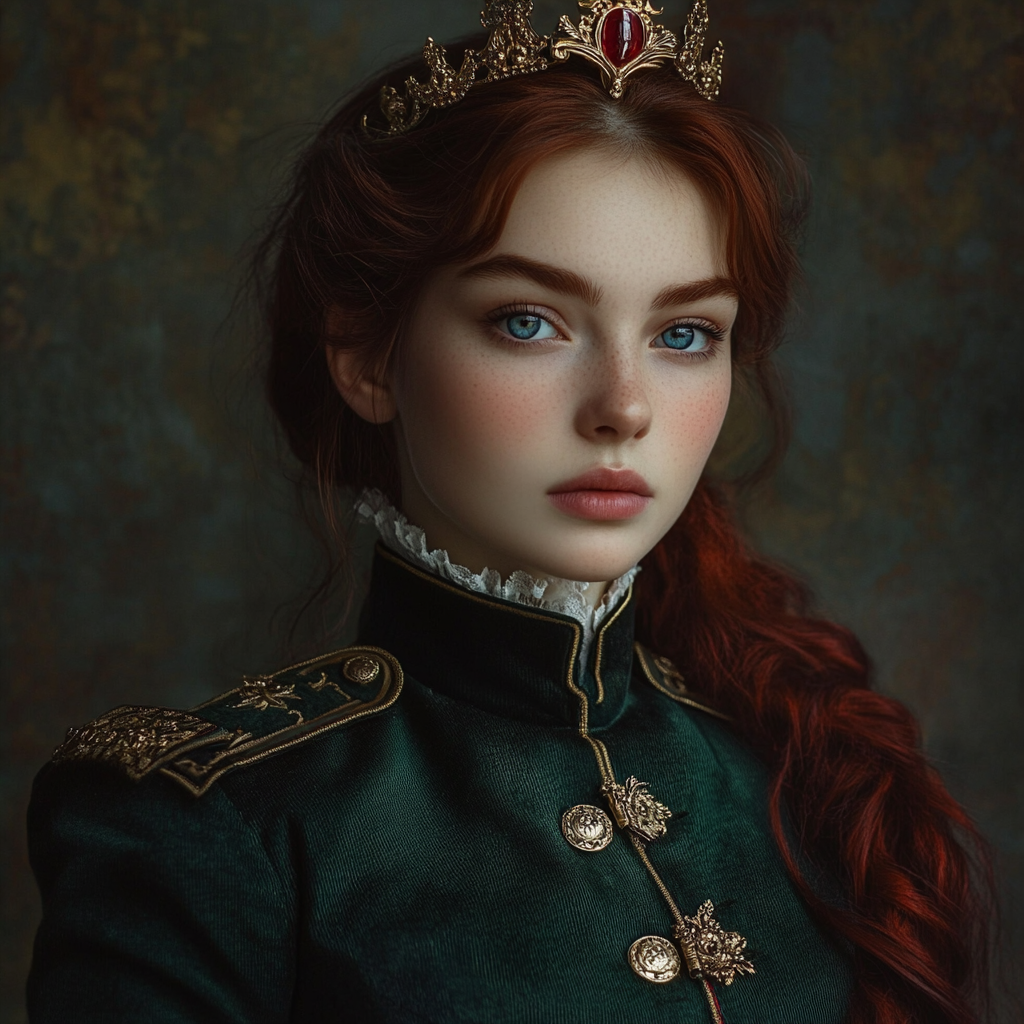 Photo realistic image of young princess in Victorian attire.