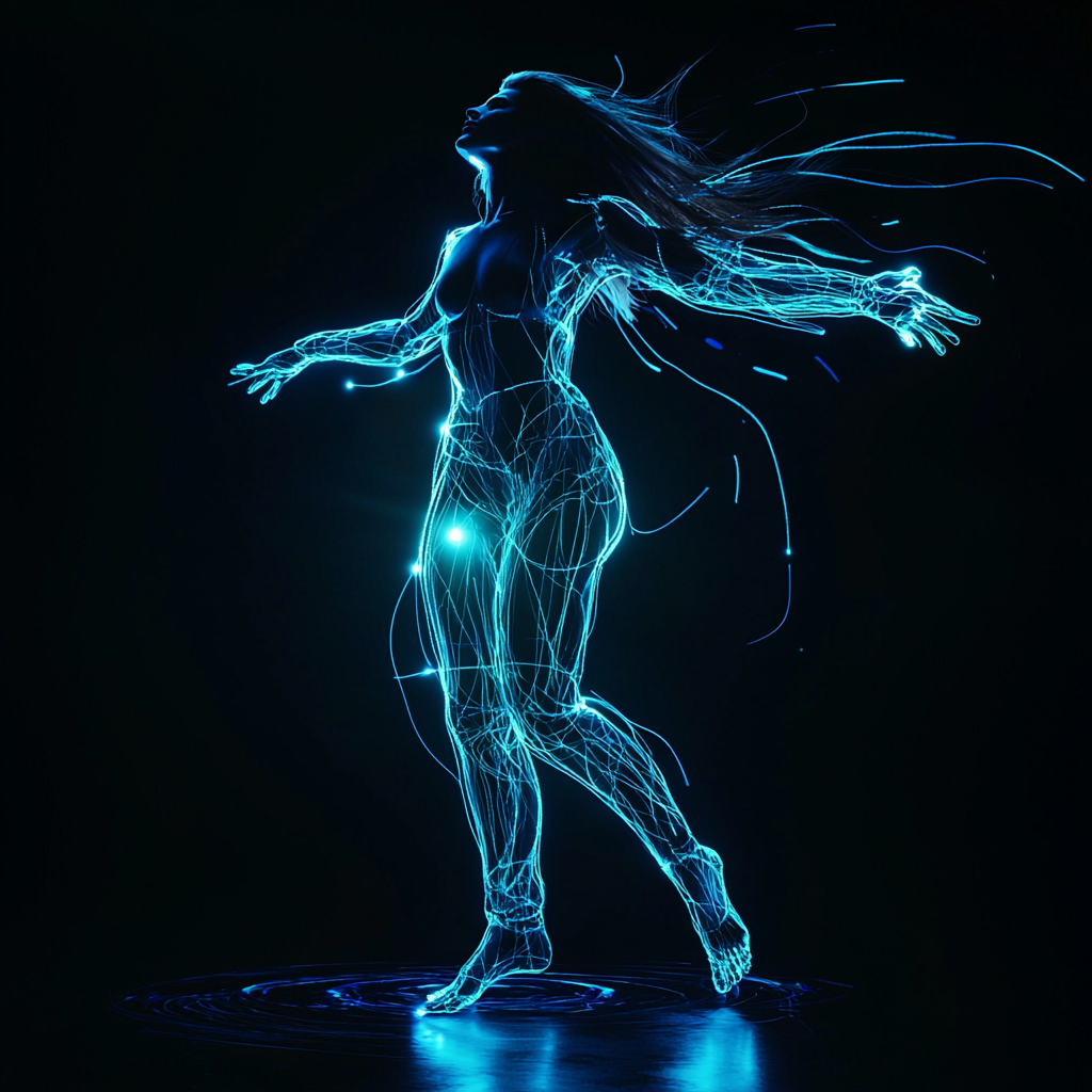 Photorealistic 8k cinematic 3D model dancing female human.