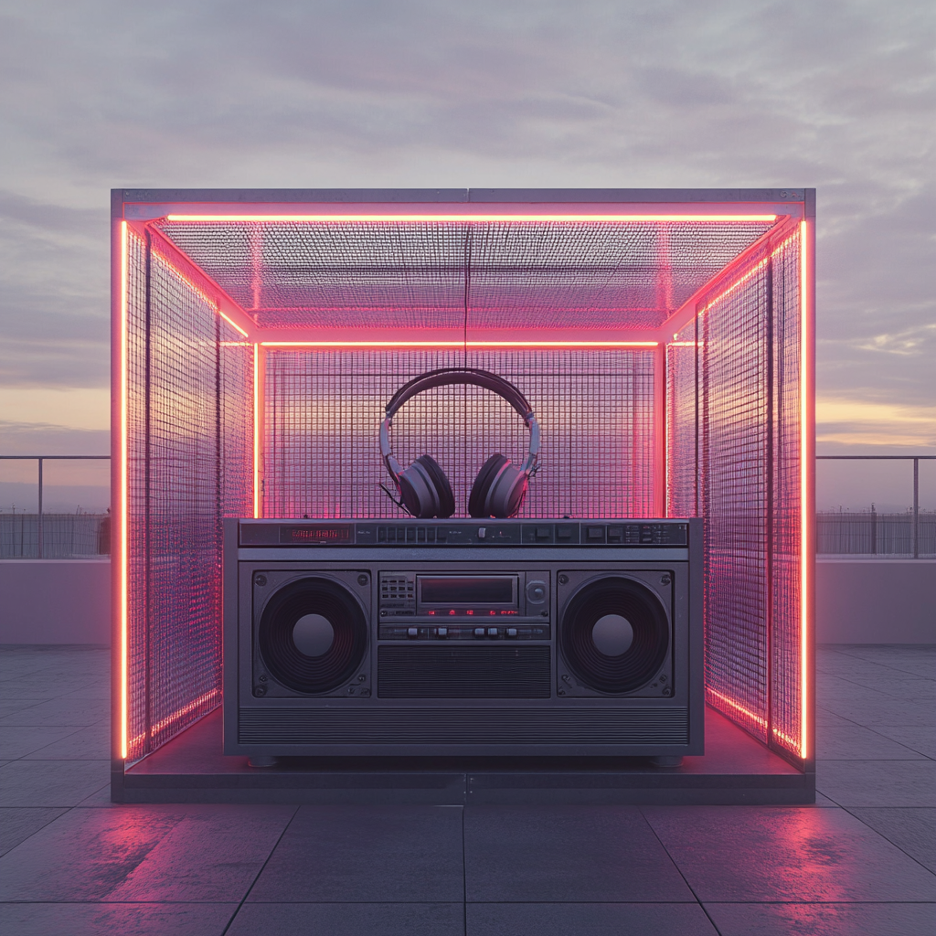 Photorealistic Outdoor Studio Installation with Classic Boombox