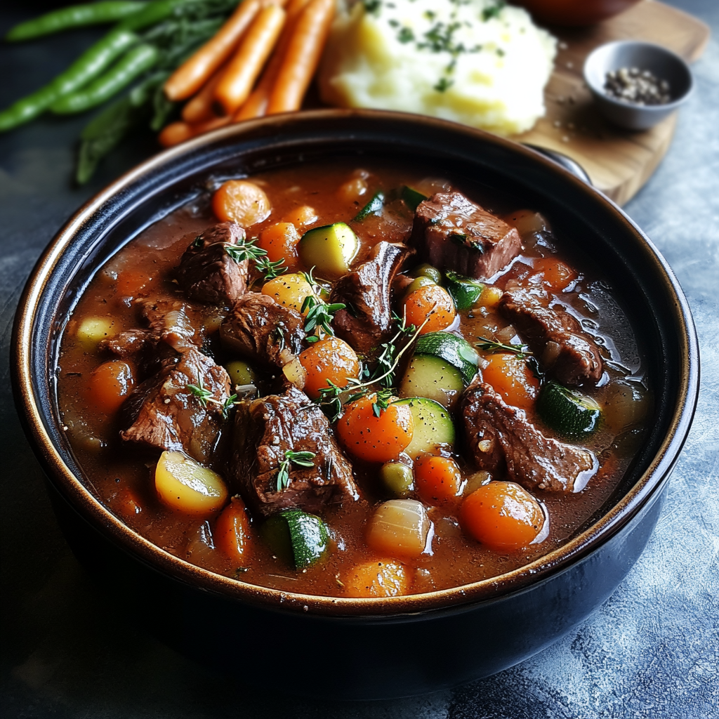 Photorealistic food photography image: Summer Venison Stew