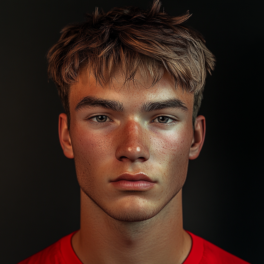 Photorealistic portrait of 20-year-old English football player.