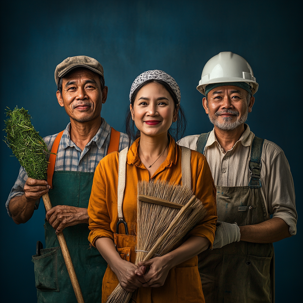 Photorealistic portrait of three diverse middle-aged entrepreneurs.