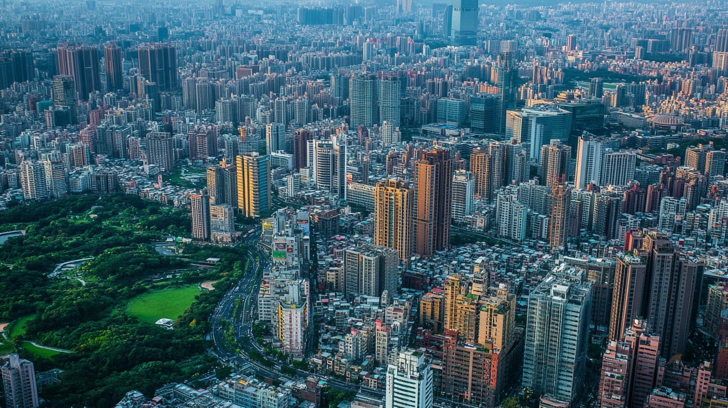 Photos of Taipei City show urban density contrast.