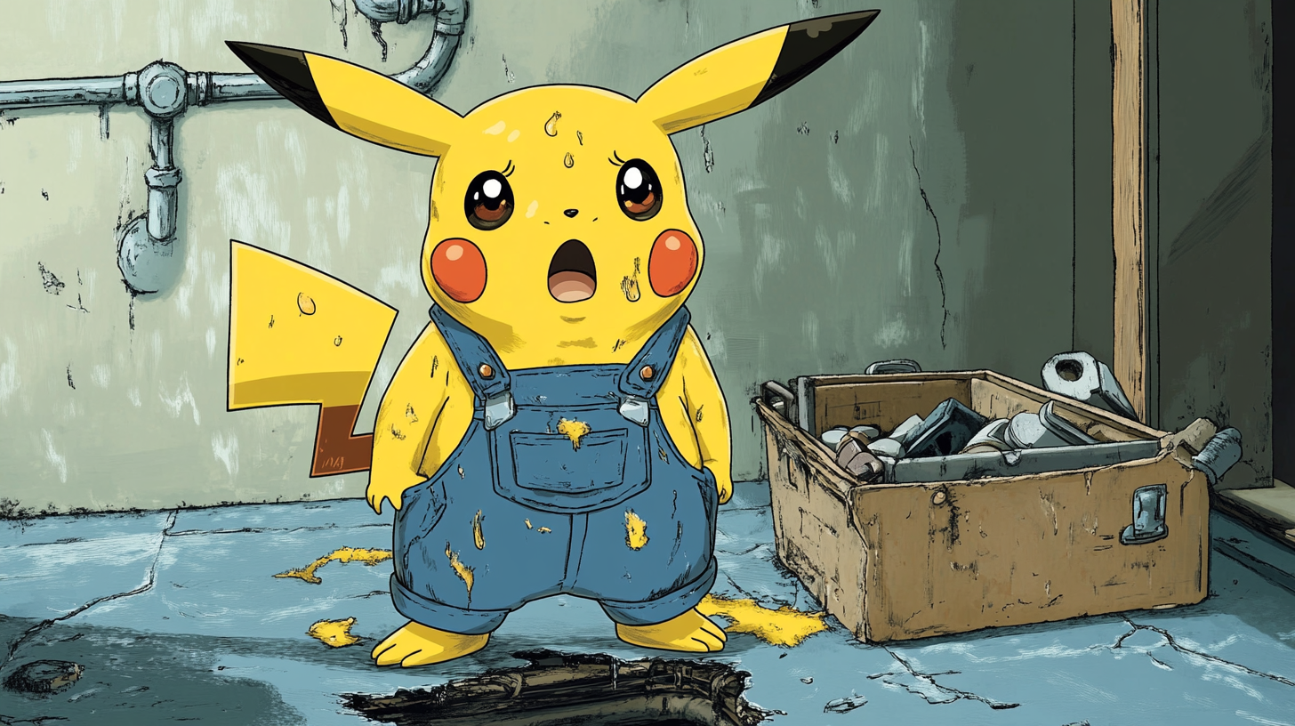 Pikachu The Plumber Finds Burst Pipe Emergency