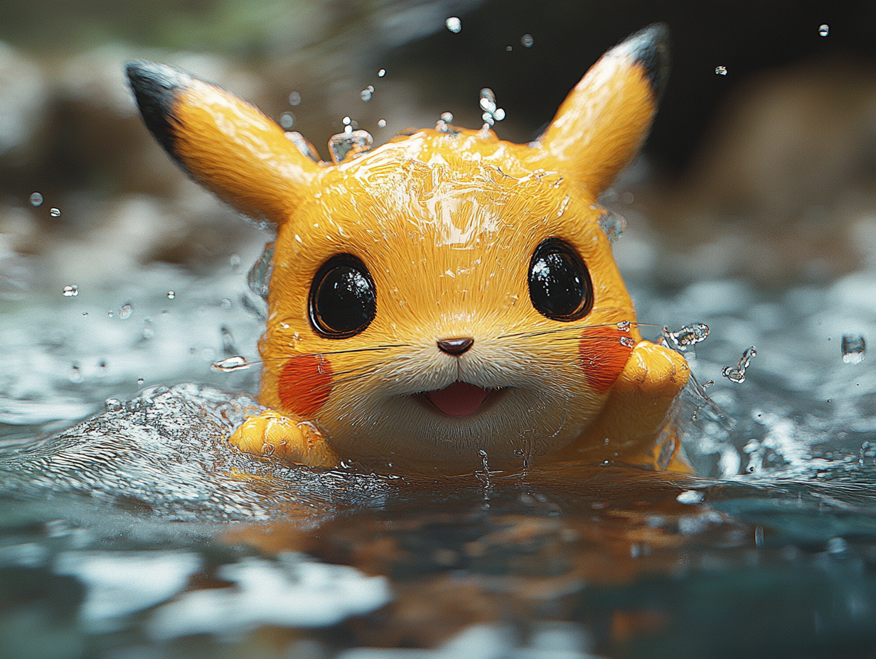 Pikachu swimming with cute posture in water