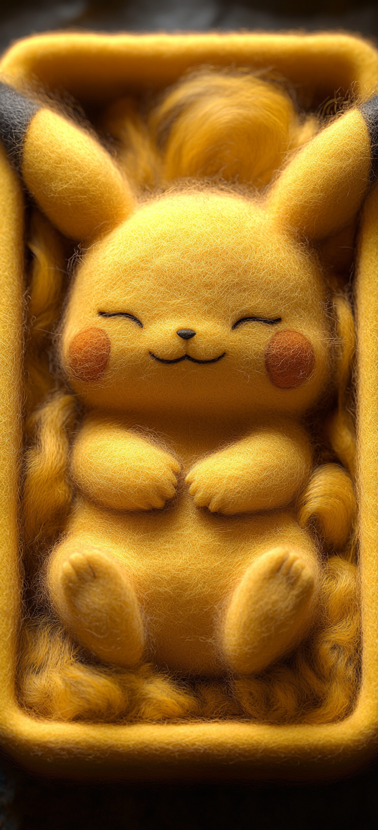 Pikachu with smile and eyes closed in yellow style.