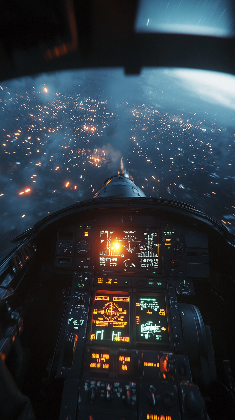 Pilot's view from cockpit with night vision engaged.