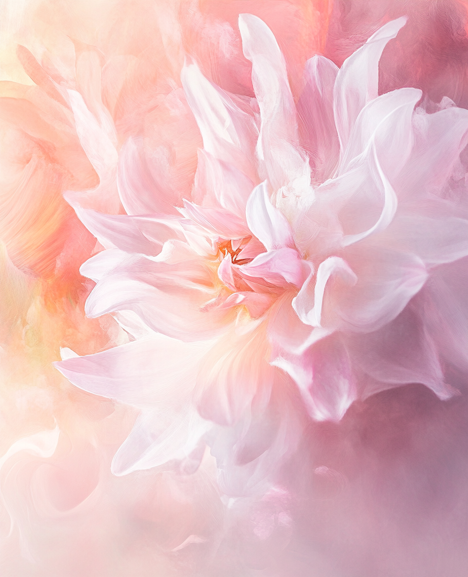 Pink and White Dahlia in Painterly Style