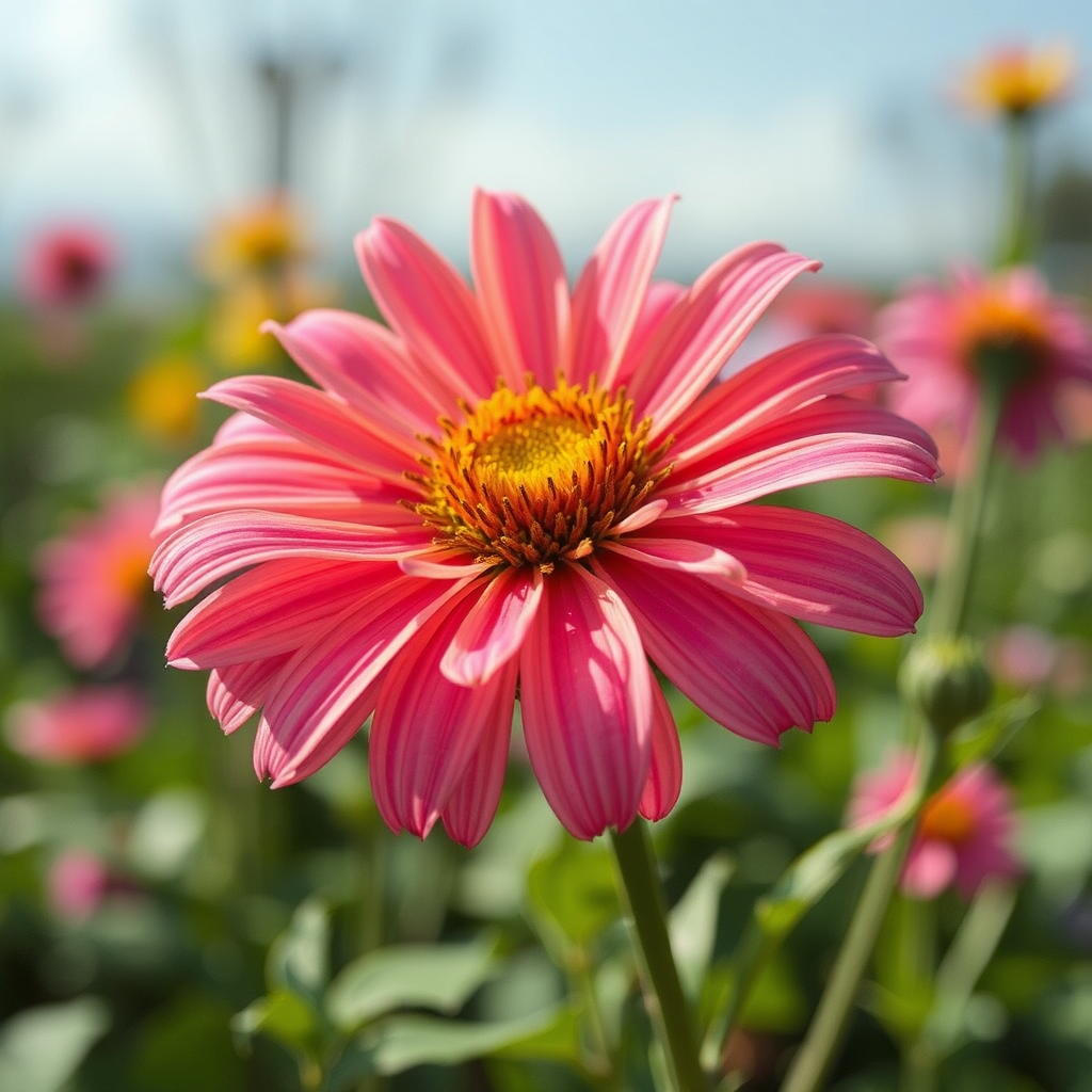 Pink flower blooming in a sunny field.