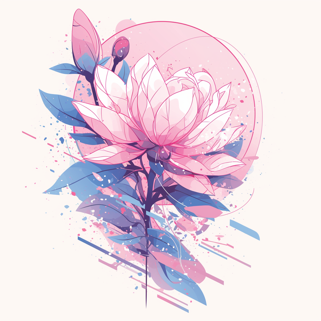 Pink magnolia flower in logo style on shirt.