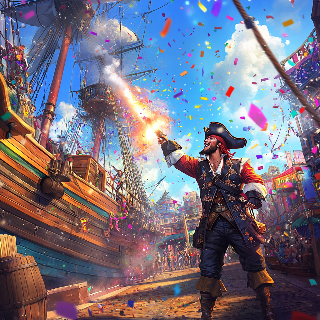 Pirate Captain Fires Cannon at Theme Park Opening