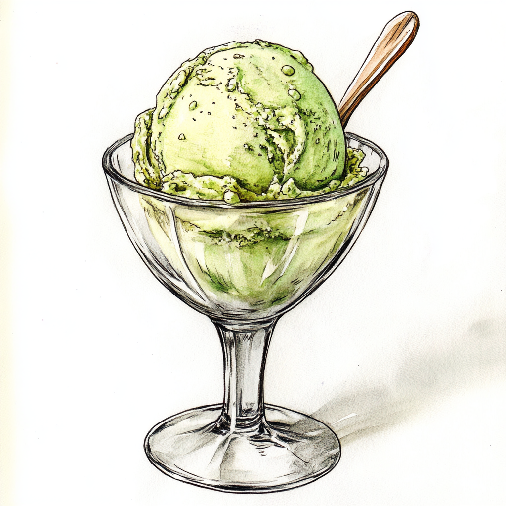 Pistachio ice cream with watercolor, drawn loosely