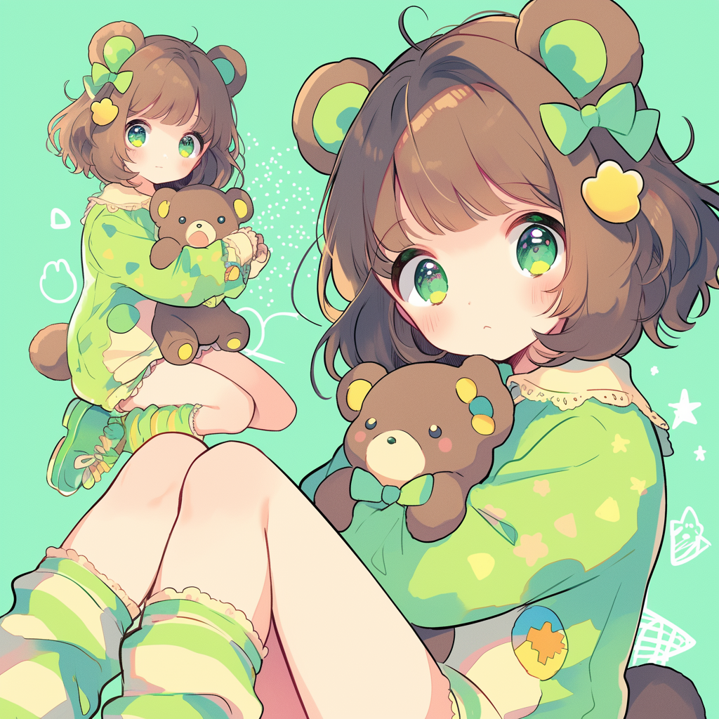 Pixar character is woman with bear, cute clothes.