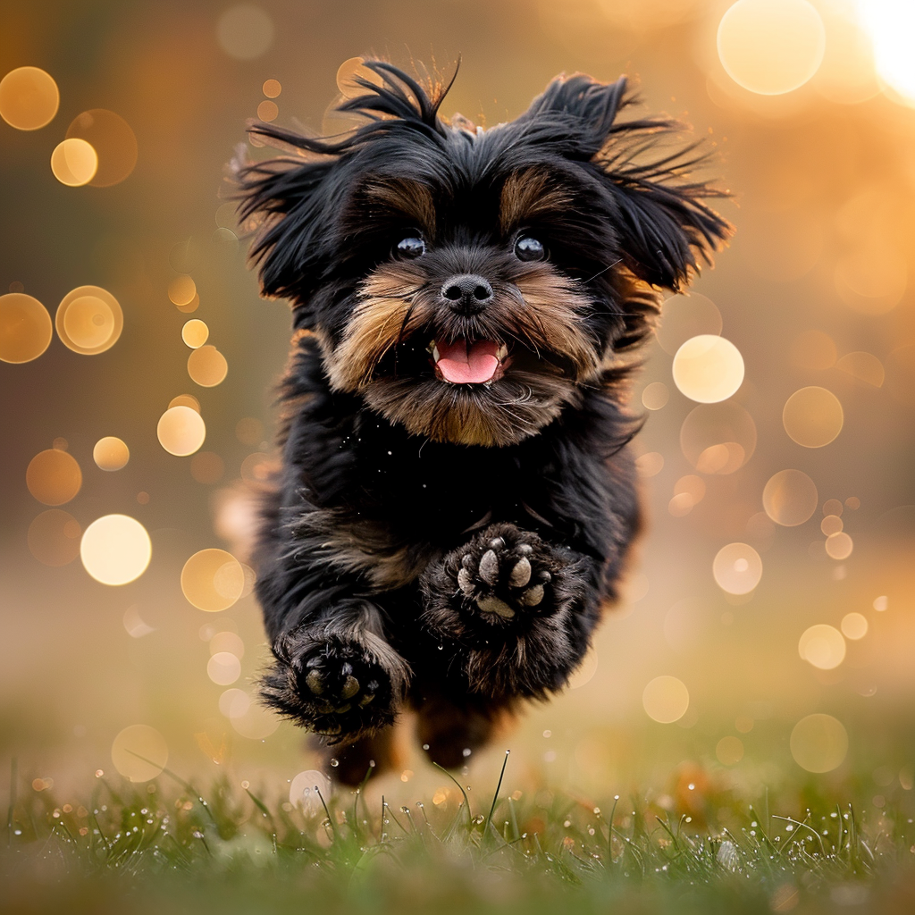 Pixar puppy running on grass towards camera.