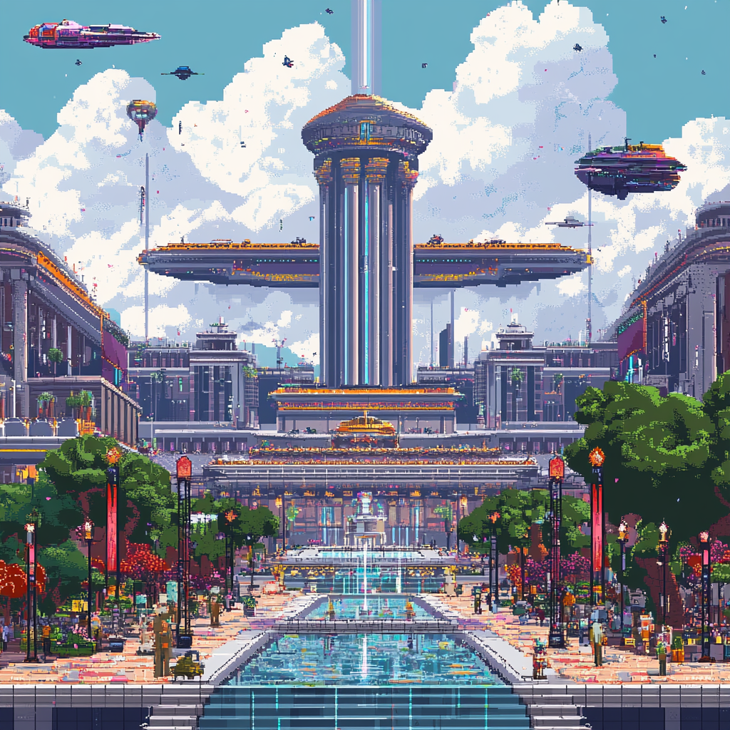 Pixelated Capitol in Nintendo DS style: futuristic, vibrant, luxurious.