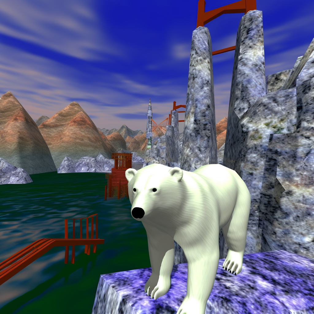 Pixelated glitchart of polar bear, radioactive dreams screencapture.