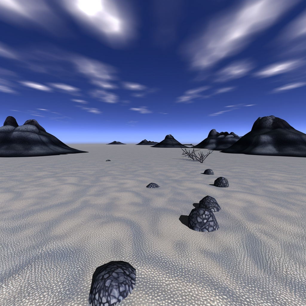 Pixelated glitchart of white desert landscape, no clouds in sky.