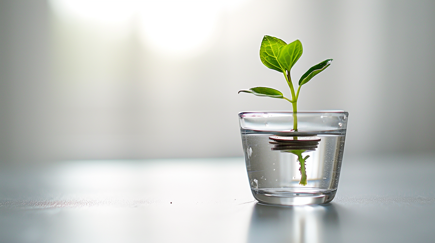 Plant Growing from Dollar Coin in Glass - Stock Photo