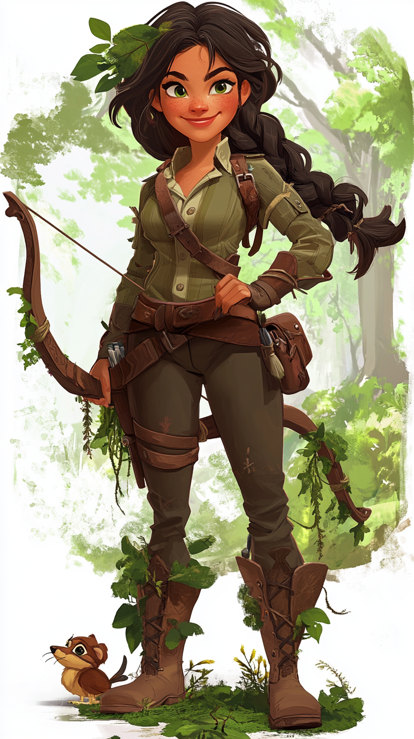 Playful Forest Ranger with wild hair and mischievous green eyes.