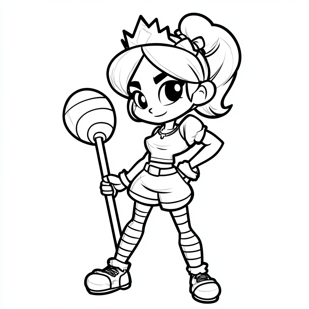 Playful Mandy with lollipop weapon in bold drawing