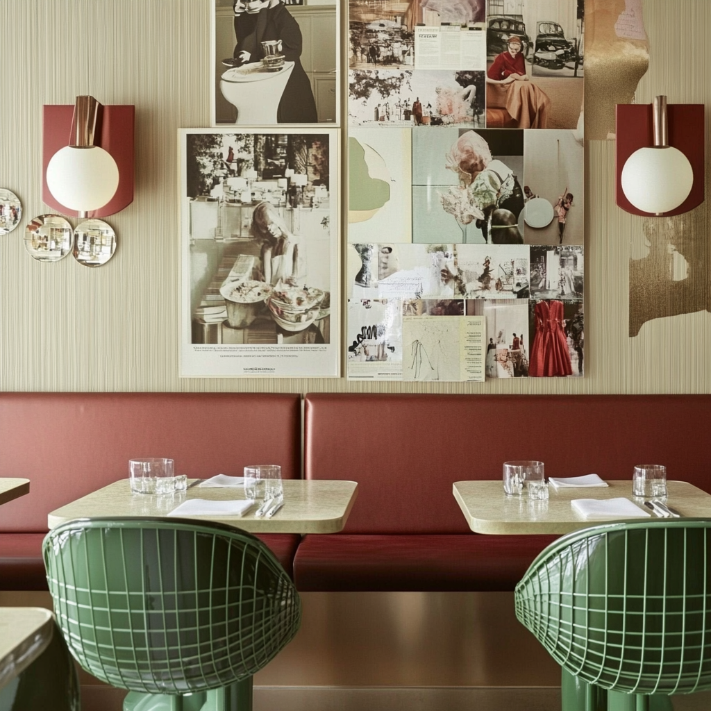 Playful Parisian charm in restaurant with chic design.