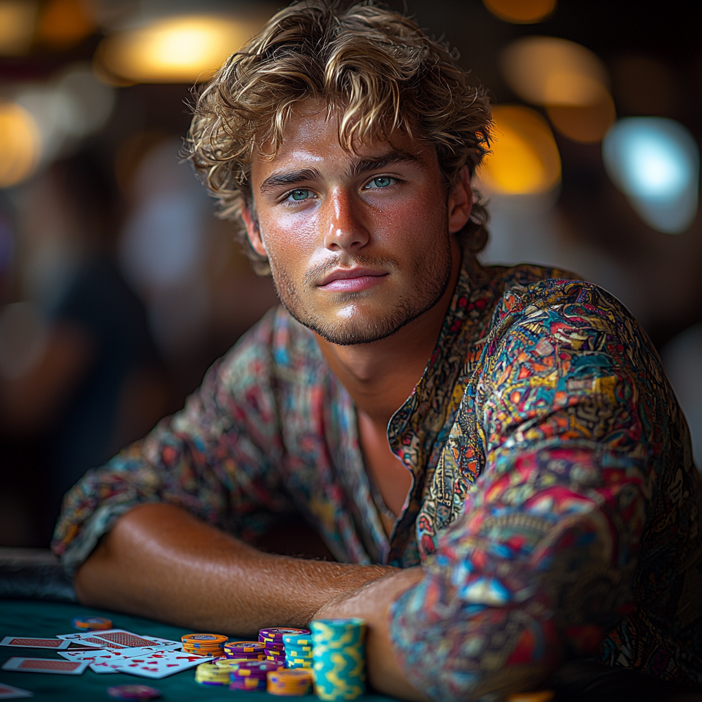 Playful Poker Night with Trendy Young Man