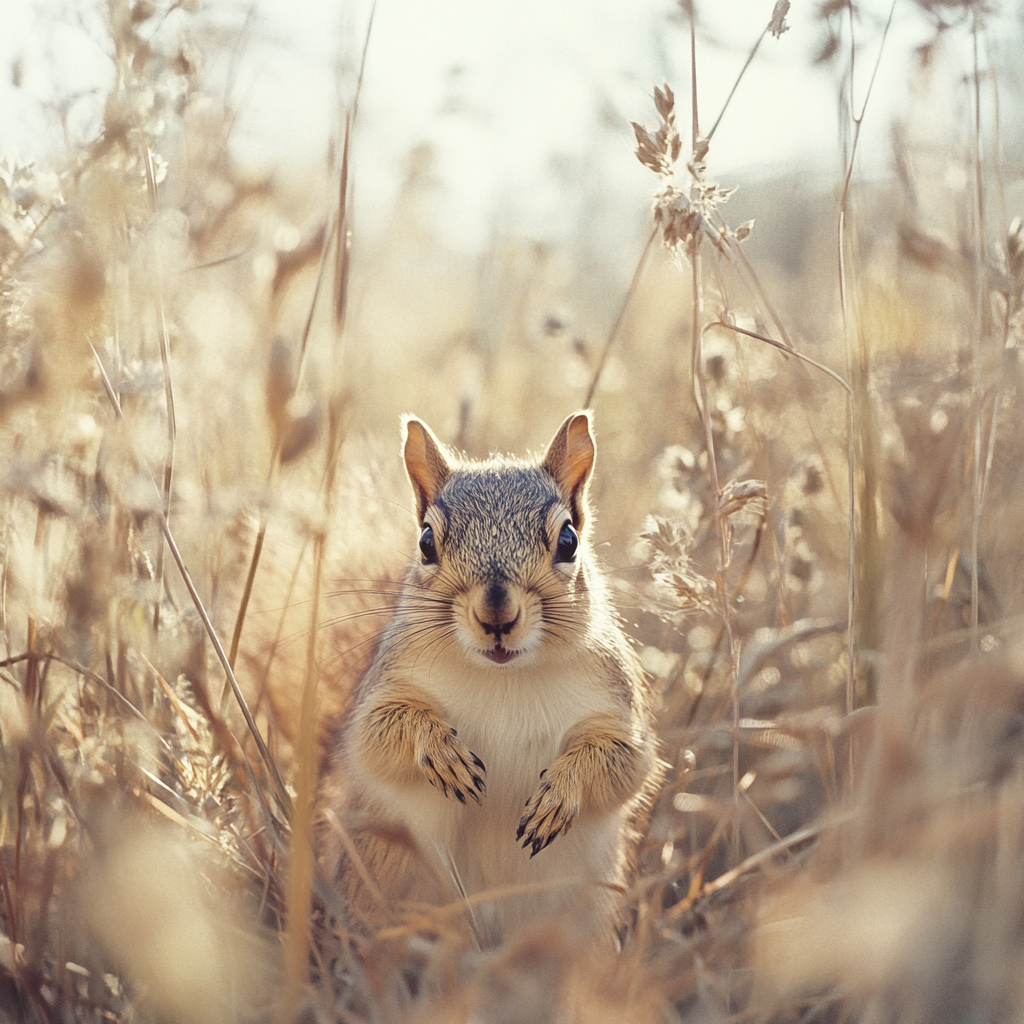 Playful Squirrel Peekaboo in Tall Grasses - Pixar Inspired UHD Photo